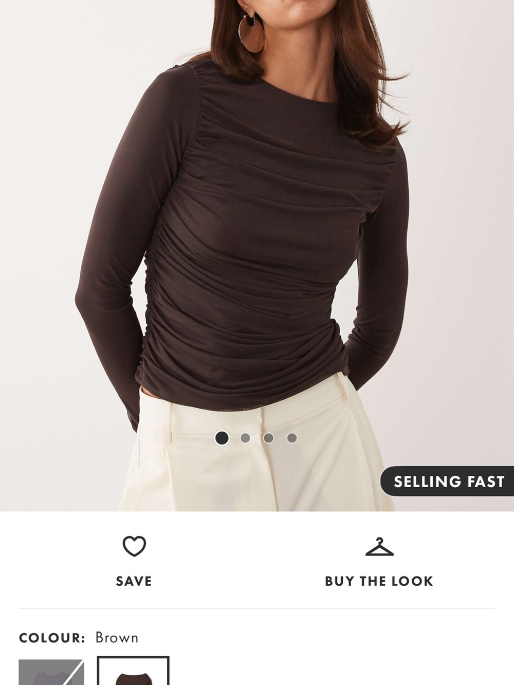 ASOS Chocolate Brown Ruched Long Sleeve Top
